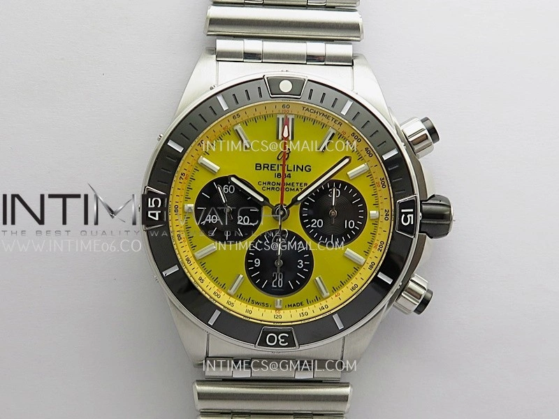 Chronomat B01 44mm SS TF 1:1 Best Edition Yellow Dial On SS Bracelet A7750 To Cal.01