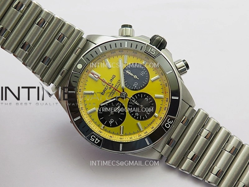 Chronomat B01 44mm SS TF 1:1 Best Edition Yellow Dial On SS Bracelet A7750 To Cal.01