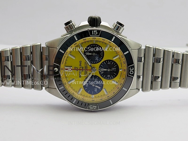 Chronomat B01 44mm SS TF 1:1 Best Edition Yellow Dial On SS Bracelet A7750 To Cal.01