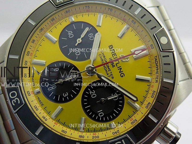 Chronomat B01 44mm SS TF 1:1 Best Edition Yellow Dial On SS Bracelet A7750 To Cal.01