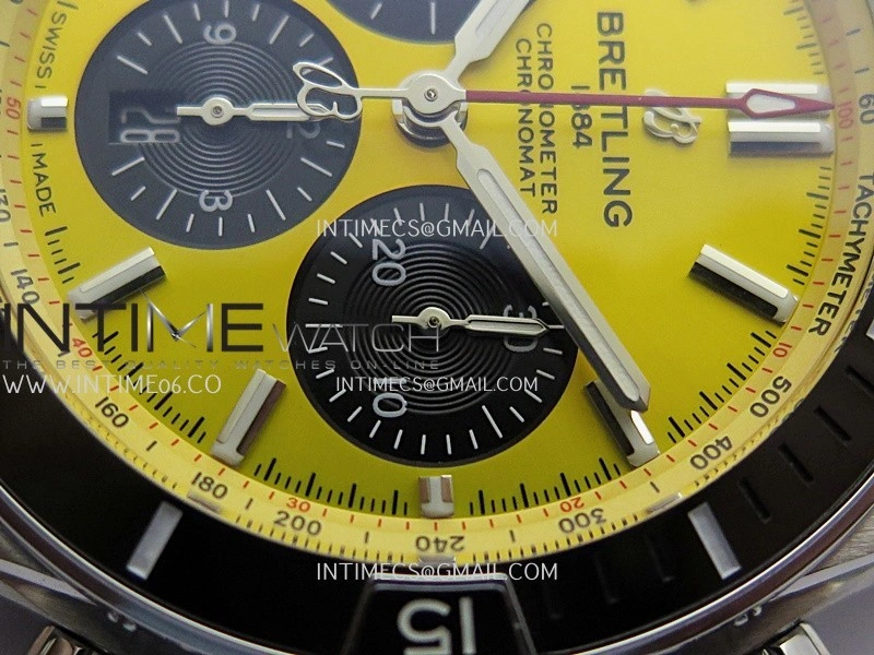 Chronomat B01 44mm SS TF 1:1 Best Edition Yellow Dial On SS Bracelet A7750 To Cal.01