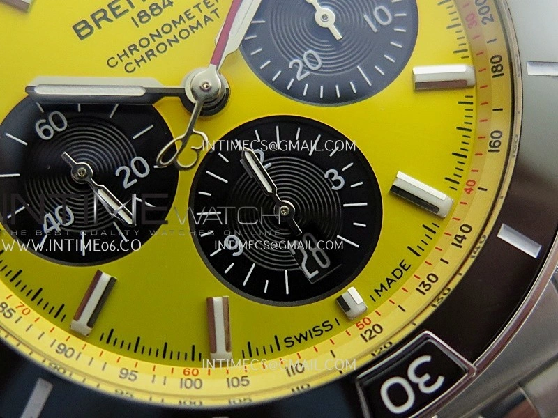 Chronomat B01 44mm SS TF 1:1 Best Edition Yellow Dial On SS Bracelet A7750 To Cal.01