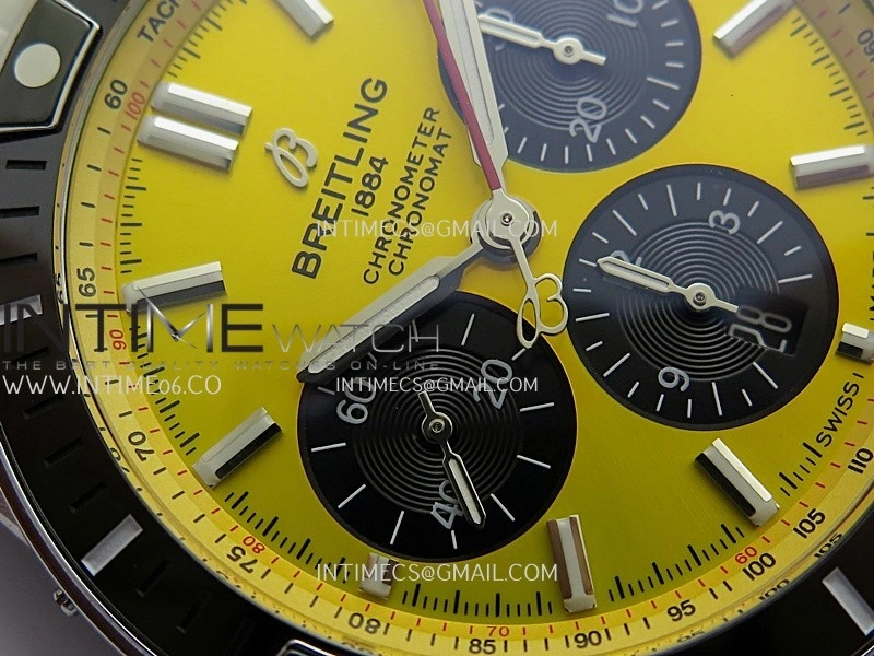 Chronomat B01 44mm SS TF 1:1 Best Edition Yellow Dial On SS Bracelet A7750 To Cal.01
