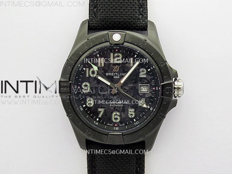 Avenger Chronometer 42mm GMT DLC BLSF 1:1 Best Version Black Dial On Black Nylon Strap A2836