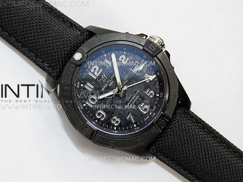 Avenger Chronometer 42mm GMT DLC BLSF 1:1 Best Version Black Dial On Black Nylon Strap A2836