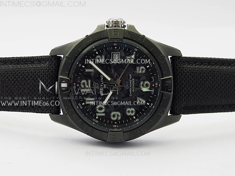Avenger Chronometer 42mm GMT DLC BLSF 1:1 Best Version Black Dial On Black Nylon Strap A2836