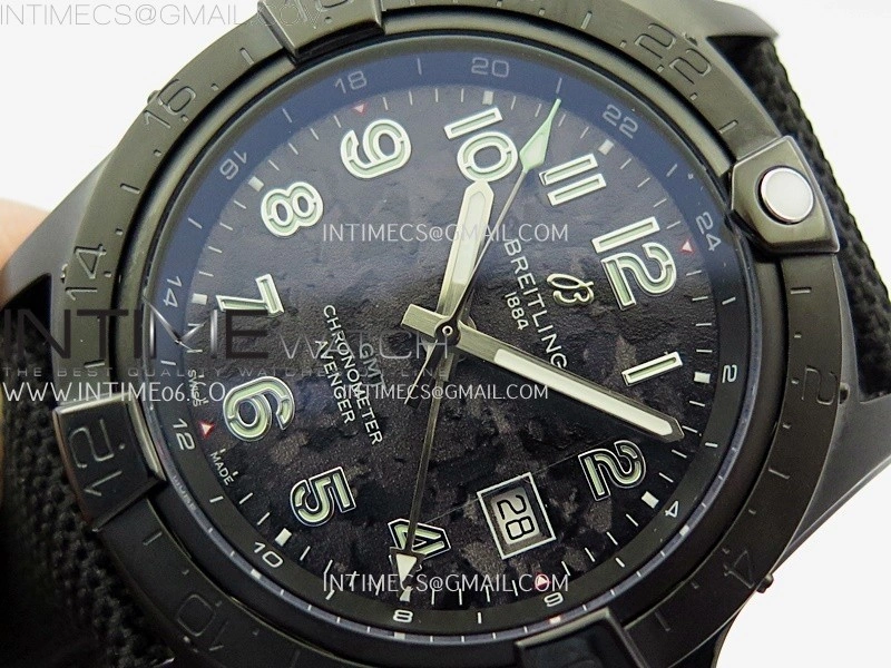 Avenger Chronometer 42mm GMT DLC BLSF 1:1 Best Version Black Dial On Black Nylon Strap A2836