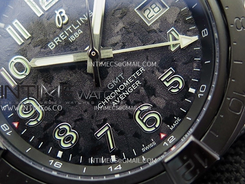 Avenger Chronometer 42mm GMT DLC BLSF 1:1 Best Version Black Dial On Black Nylon Strap A2836