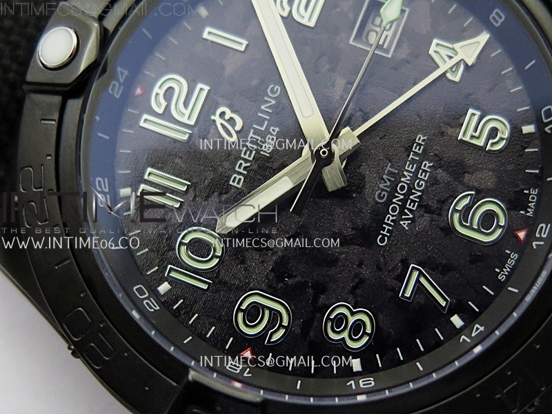 Avenger Chronometer 42mm GMT DLC BLSF 1:1 Best Version Black Dial On Black Nylon Strap A2836