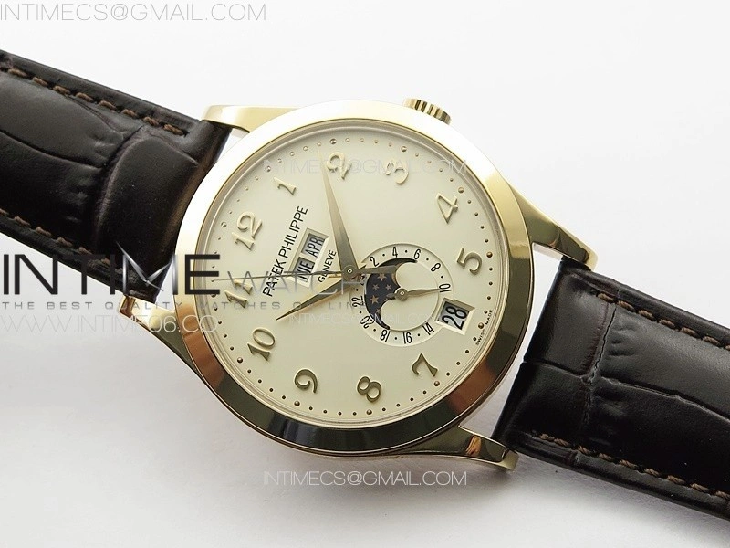 Annual Calendar Moonphase 5396 RG PPF 1:1 Best Edition Champagne Dial on Brown Leather Strap PPF324