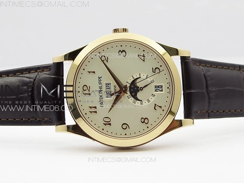 Annual Calendar Moonphase 5396 RG PPF 1:1 Best Edition Champagne Dial on Brown Leather Strap PPF324