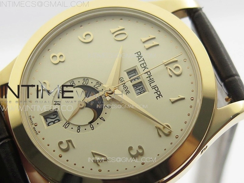Annual Calendar Moonphase 5396 RG PPF 1:1 Best Edition Champagne Dial on Brown Leather Strap PPF324