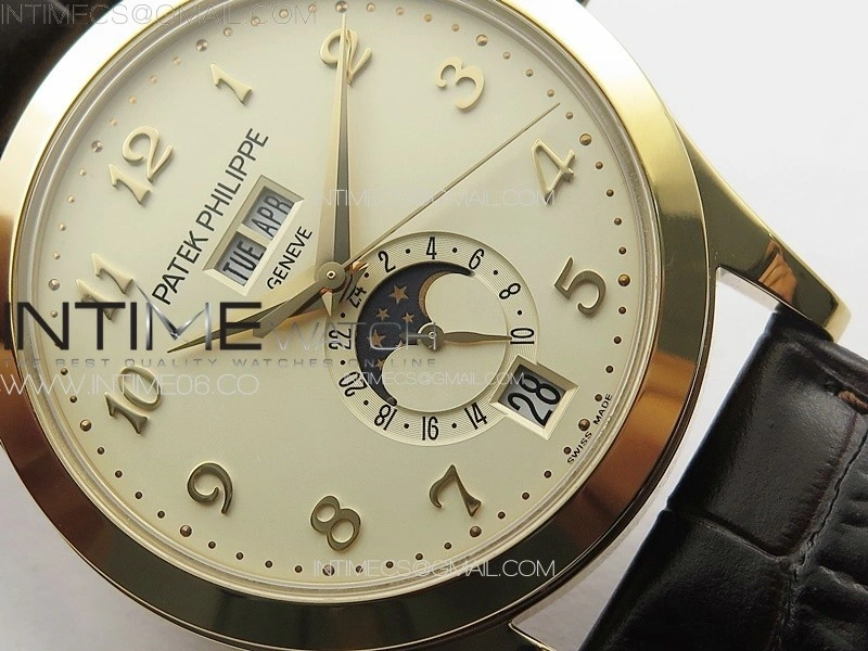 Annual Calendar Moonphase 5396 RG PPF 1:1 Best Edition Champagne Dial on Brown Leather Strap PPF324