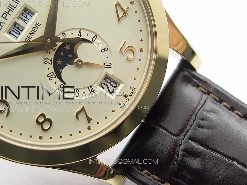 Annual Calendar Moonphase 5396 RG PPF 1:1 Best Edition Champagne Dial on Brown Leather Strap PPF324