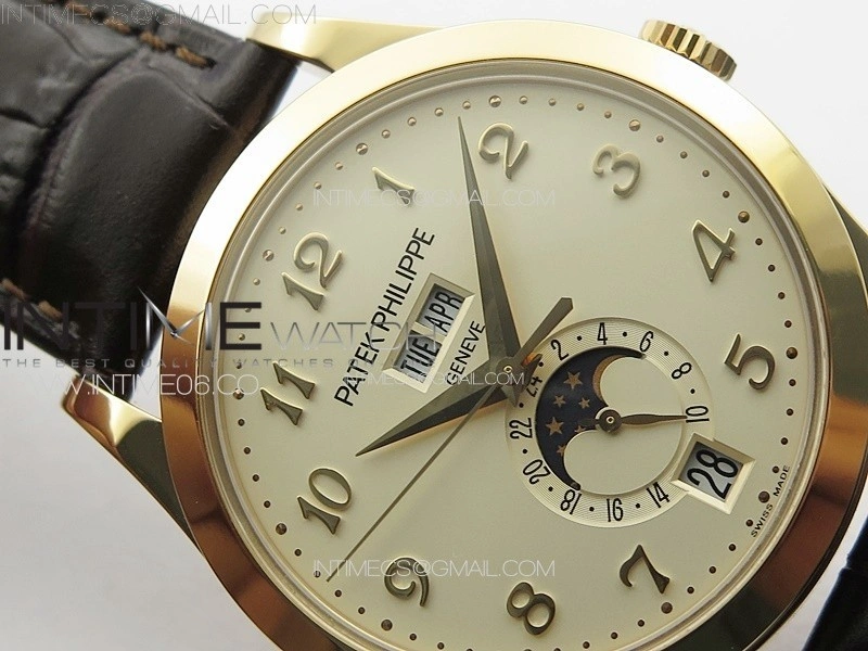 Annual Calendar Moonphase 5396 RG PPF 1:1 Best Edition Champagne Dial on Brown Leather Strap PPF324