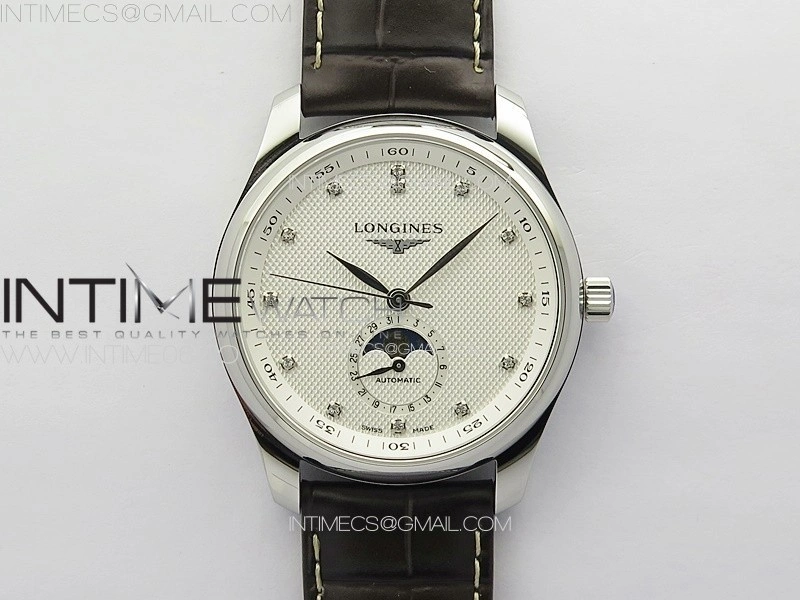 Master Moonphase SS APSF 1:1 Best Edition White Diamonds Dial on Brown Leather Strap AL899