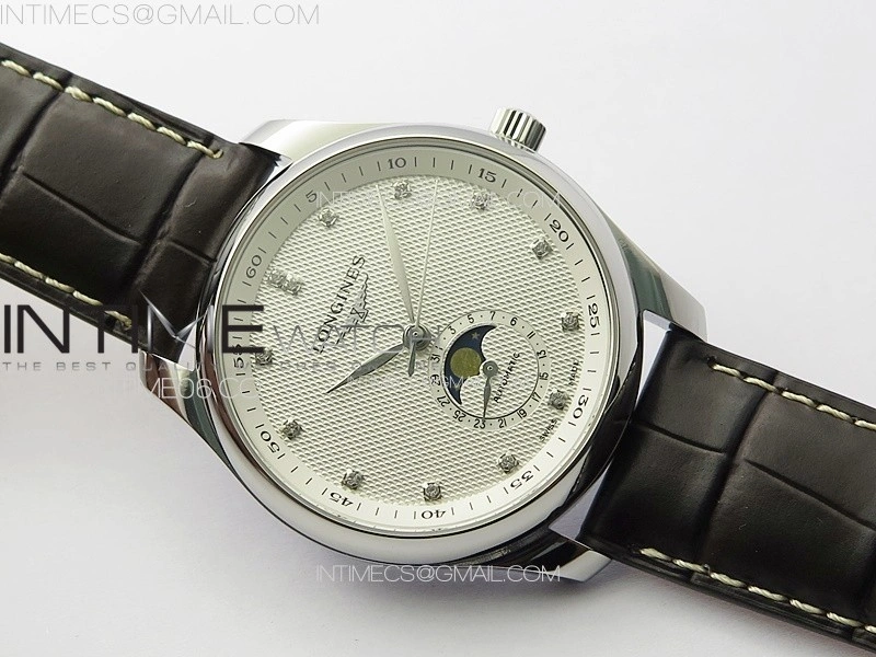 Master Moonphase SS APSF 1:1 Best Edition White Diamonds Dial on Brown Leather Strap AL899