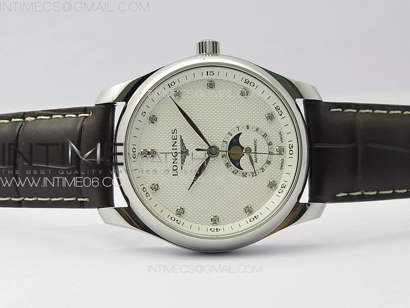 Master Moonphase SS APSF 1:1 Best Edition White Diamonds Dial on Brown Leather Strap AL899