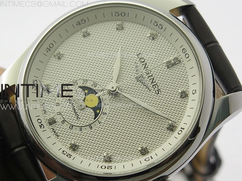 Master Moonphase SS APSF 1:1 Best Edition White Diamonds Dial on Brown Leather Strap AL899