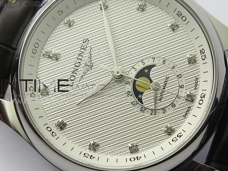 Master Moonphase SS APSF 1:1 Best Edition White Diamonds Dial on Brown Leather Strap AL899