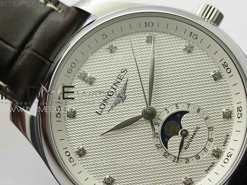 Master Moonphase SS APSF 1:1 Best Edition White Diamonds Dial on Brown Leather Strap AL899