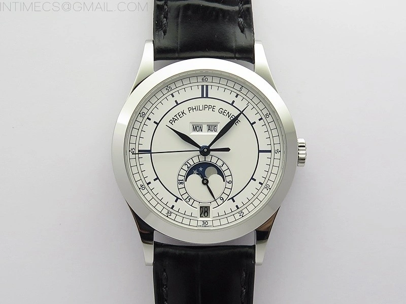 Annual Calendar Complications 5396 SS GRF Best Edition White Dial Blue Markers on Black leather strap A324