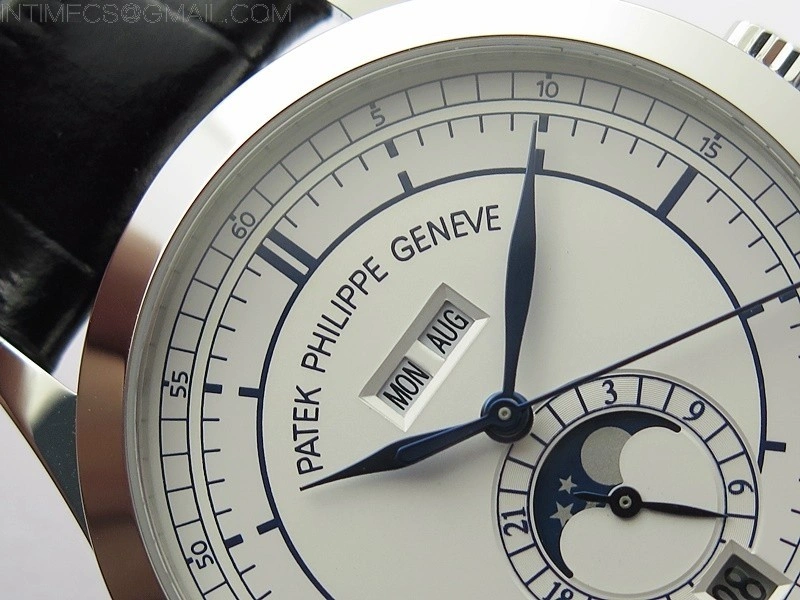 Annual Calendar Complications 5396 SS GRF Best Edition White Dial Blue Markers on Black leather strap A324