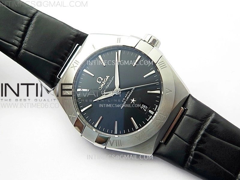 Constellation 39mm SS VSF 1:1 Best Edition Black Dial on Black Leather Strap A8800
