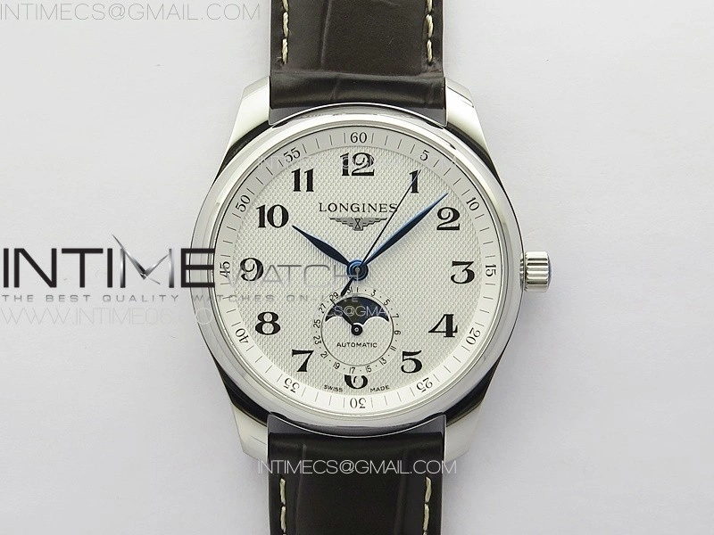 Master Moonphase SS APSF 1:1 Best Edition White Numeral Dial on Brown Leather Strap AL899