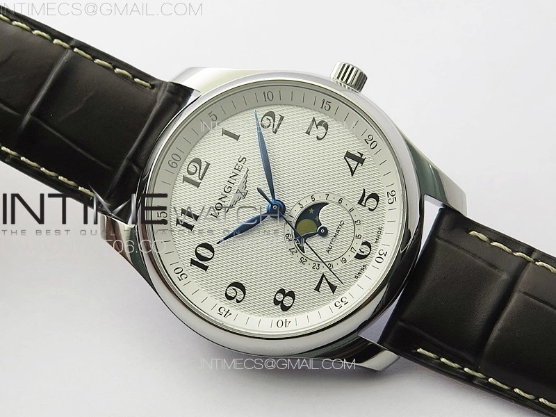 Master Moonphase SS APSF 1:1 Best Edition White Numeral Dial on Brown Leather Strap AL899