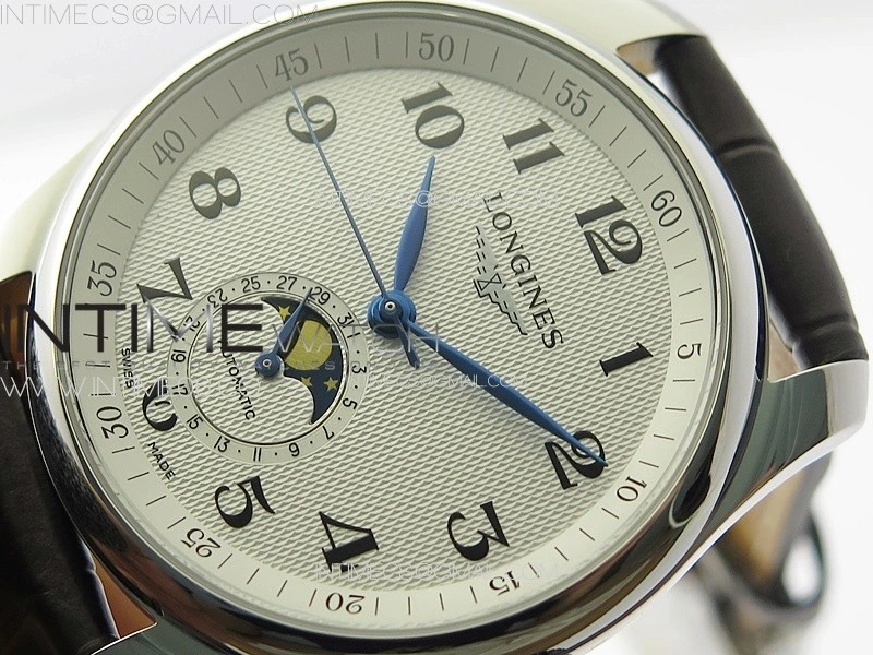 Master Moonphase SS APSF 1:1 Best Edition White Numeral Dial on Brown Leather Strap AL899