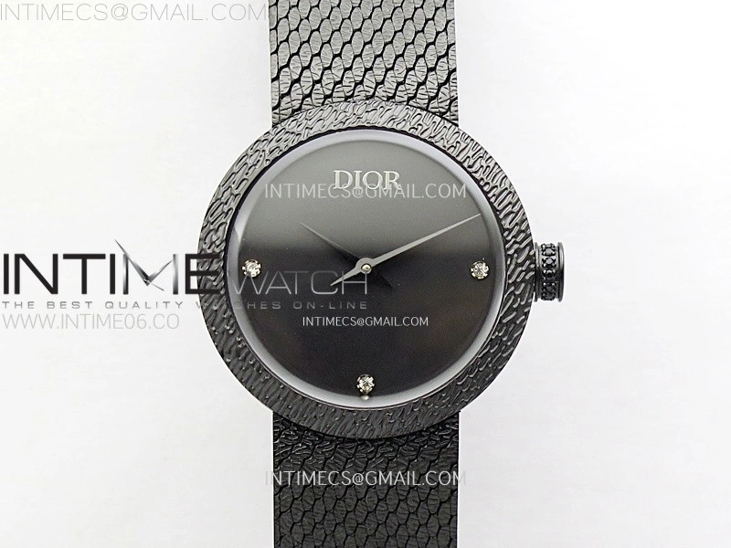 La D de dior Satine DLC Case 8848F 1:1 Best Edition Black Dial on DLC bracelet Swiss Quartz