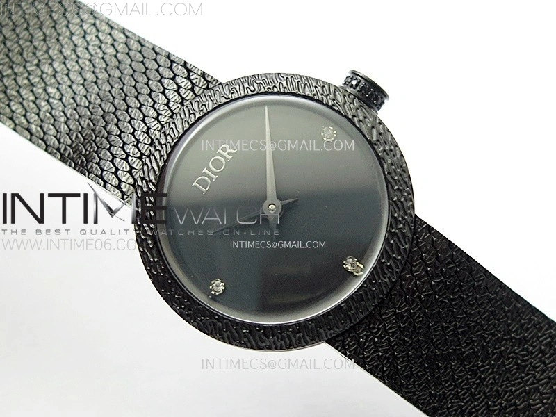 La D de dior Satine DLC Case 8848F 1:1 Best Edition Black Dial on DLC bracelet Swiss Quartz