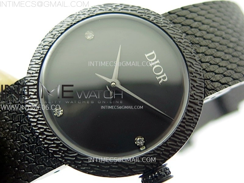 La D de dior Satine DLC Case 8848F 1:1 Best Edition Black Dial on DLC bracelet Swiss Quartz
