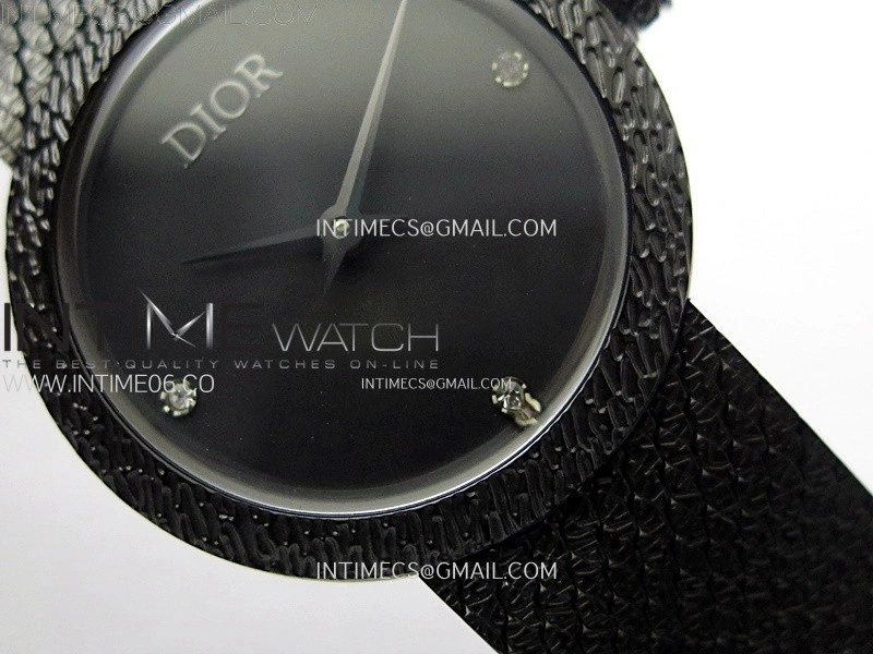 La D de dior Satine DLC Case 8848F 1:1 Best Edition Black Dial on DLC bracelet Swiss Quartz