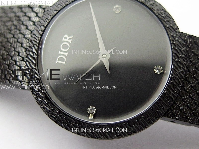 La D de dior Satine DLC Case 8848F 1:1 Best Edition Black Dial on DLC bracelet Swiss Quartz