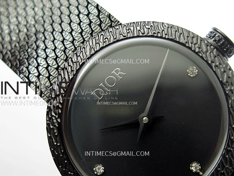 La D de dior Satine DLC Case 8848F 1:1 Best Edition Black Dial on DLC bracelet Swiss Quartz
