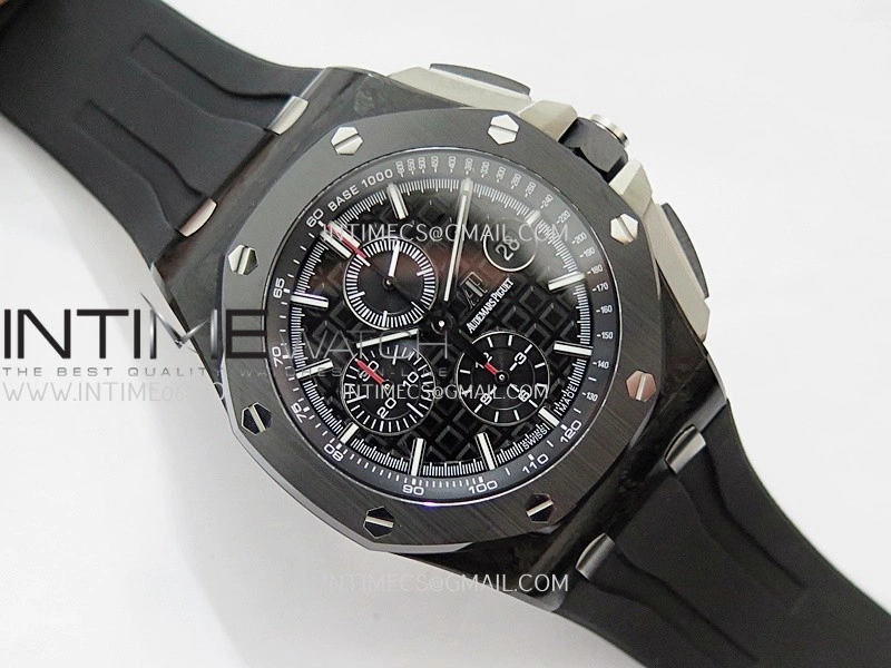 Royal Oak Offshore 44mm Real Carbon APJF 1:1 Best Edition Black Dial on Black Rubber Strap A3126