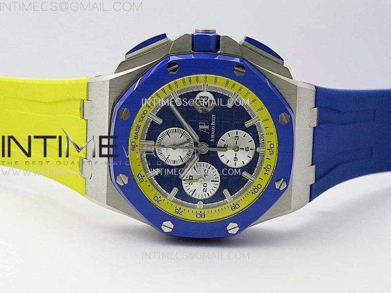 Royal Oak Offshore 44mm SS TKF 1:1 Best Edition Blue Yellow Dial on Blue Yellow Rubber Strap A3126