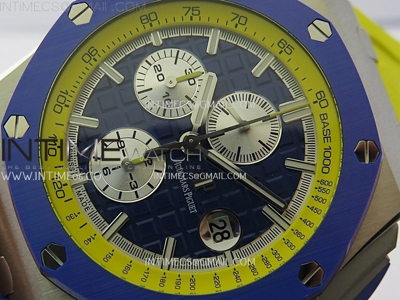 Royal Oak Offshore 44mm SS TKF 1:1 Best Edition Blue Yellow Dial on Blue Yellow Rubber Strap A3126
