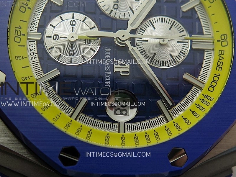 Royal Oak Offshore 44mm SS TKF 1:1 Best Edition Blue Yellow Dial on Blue Yellow Rubber Strap A3126
