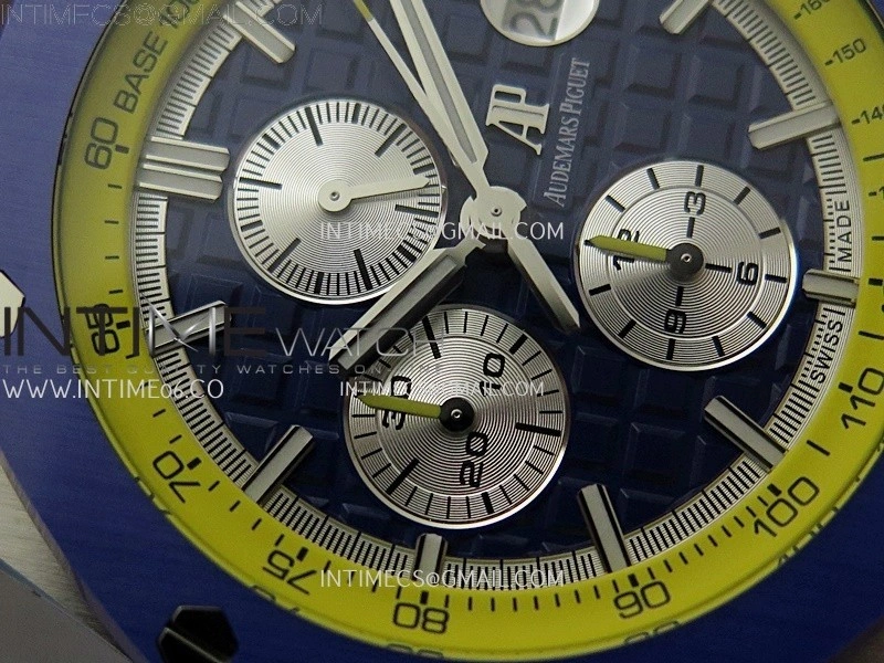 Royal Oak Offshore 44mm SS TKF 1:1 Best Edition Blue Yellow Dial on Blue Yellow Rubber Strap A3126
