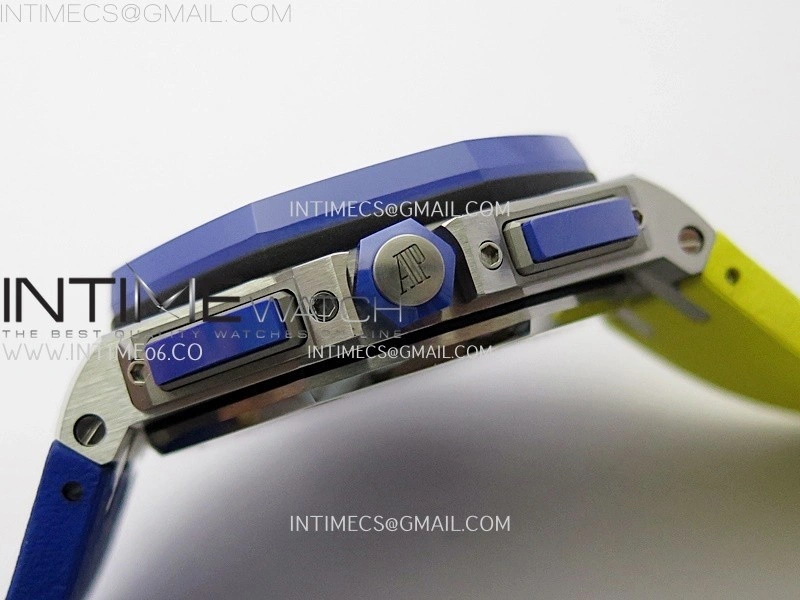 Royal Oak Offshore 44mm SS TKF 1:1 Best Edition Blue Yellow Dial on Blue Yellow Rubber Strap A3126