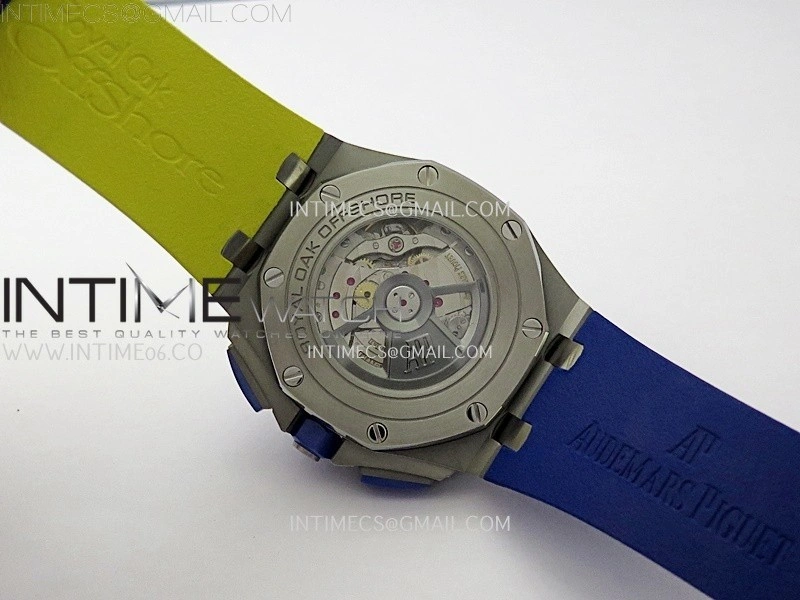 Royal Oak Offshore 44mm SS TKF 1:1 Best Edition Blue Yellow Dial on Blue Yellow Rubber Strap A3126