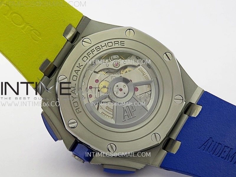 Royal Oak Offshore 44mm SS TKF 1:1 Best Edition Blue Yellow Dial on Blue Yellow Rubber Strap A3126