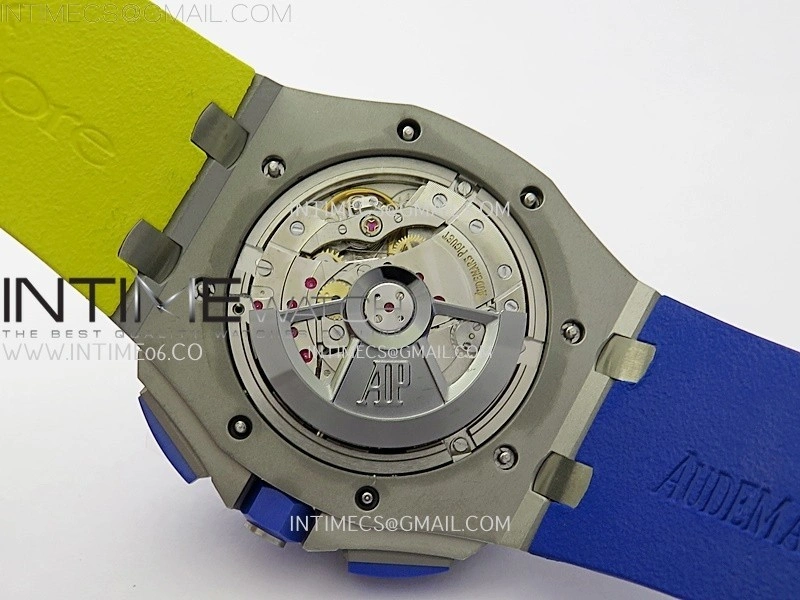 Royal Oak Offshore 44mm SS TKF 1:1 Best Edition Blue Yellow Dial on Blue Yellow Rubber Strap A3126