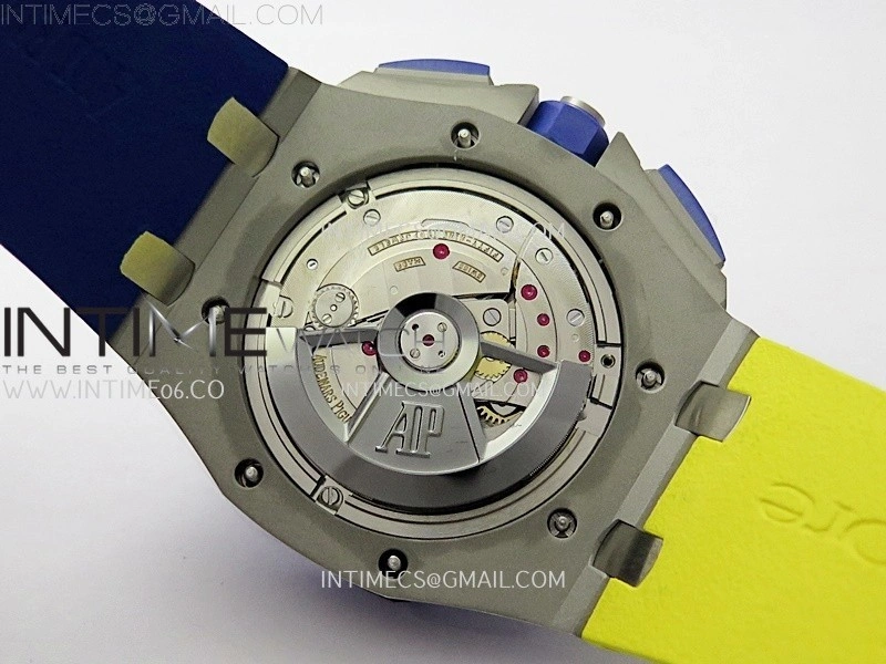 Royal Oak Offshore 44mm SS TKF 1:1 Best Edition Blue Yellow Dial on Blue Yellow Rubber Strap A3126