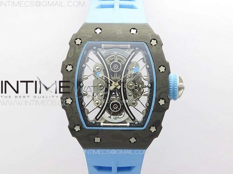 RM053-01 Real Forge Carbon YSF Best Edition Skeleton Dial on Blue Rubber Strap Asian Tourbillon