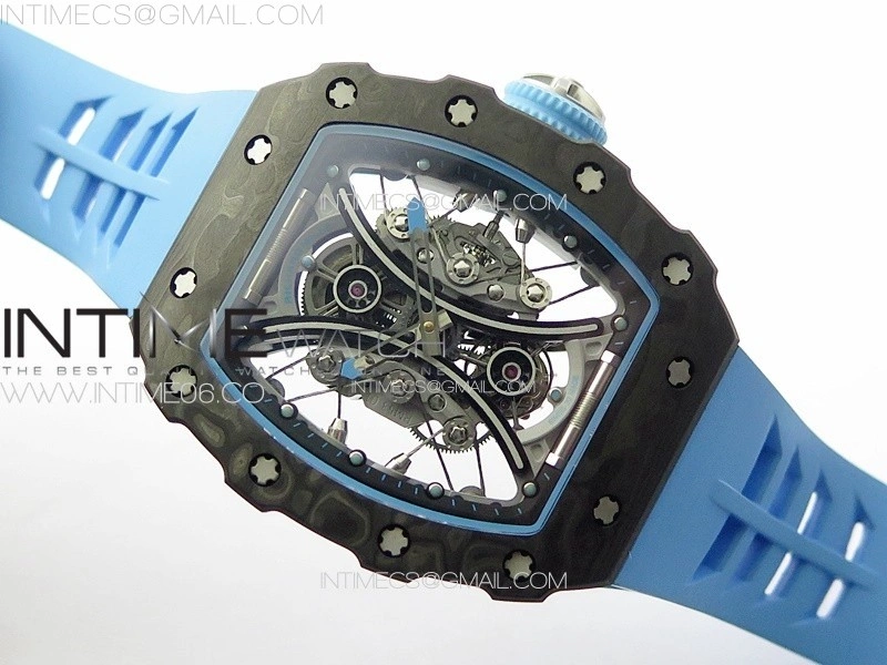 RM053-01 Real Forge Carbon YSF Best Edition Skeleton Dial on Blue Rubber Strap Asian Tourbillon