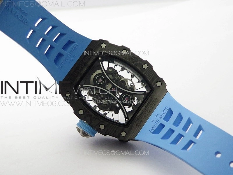 RM053-01 Real Forge Carbon YSF Best Edition Skeleton Dial on Blue Rubber Strap Asian Tourbillon